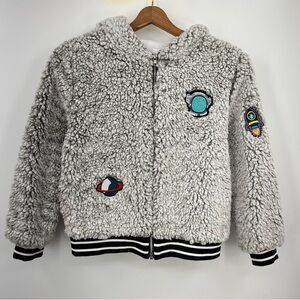 Lola + The Boys 6 fuzzy space patch hoodie 0595 jacket gray silver hooded hood